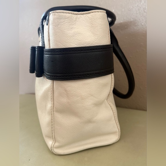 Kate Spade Black and Cream Leather Satchel Purse with Bow Accent - Picture 2 of 16